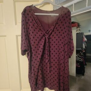 Lane Bryant Burgundy Polka Dot Blouse Size 22/24